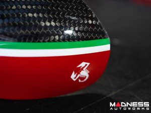 FIAT 500 Mirror Covers - Carbon Fiber - Red Lower Portion - Italian Racing Stripe w/ White Scorpion